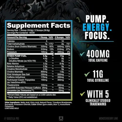 Ryse Noel Deyzel x Godzilla Pre Workout | Intense Pumps, Energy, & Focus | Citrulline & Beta RYSE Up Supplements