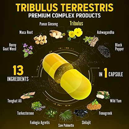 13in1 Tribulus Terrestris Capsules - 16000mg Per Serving with Maca, Horny Goat Weed Zolotus