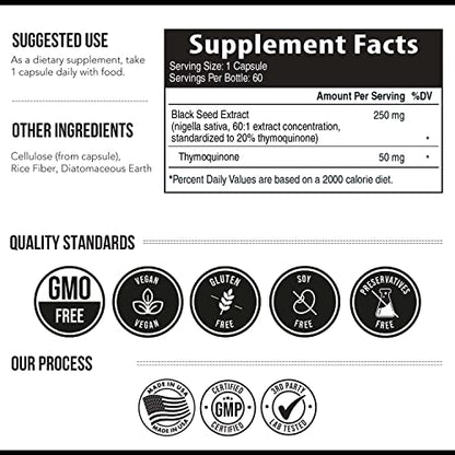 20% Thymoquinone Black Seed Oil Extract Capsules - TQ-Advanced 4X®: Highest Triquetra Health