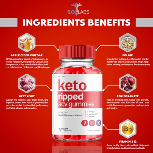 (5 Pack) Keto Ripped ACV Gummies, Keto Ripped ACV Gummies Advanced Weight Loss S.O Labs