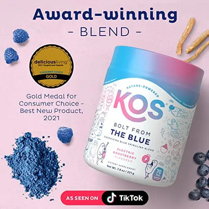 KOS USDA Organic Energizing Blue Spirulina Blend - 70 mg Organic Caffeine, B-Complex KOS