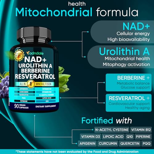 Adndale NAD Supplement. Longevity Formula with Liposomal NAD+, Trans Resveratrol, Urolithin-A, Berberine, CoQ10. NMN Supplement Alternative. 90 Count AdndaleBuy Supplements Australia