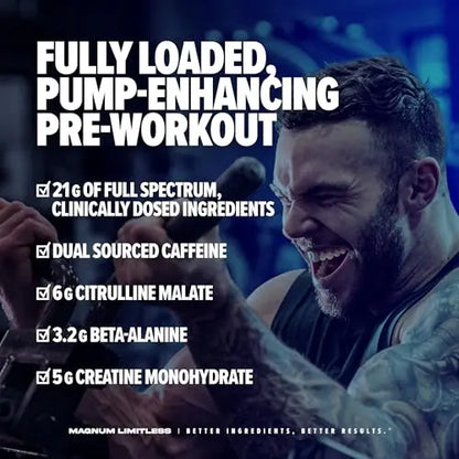 LIMITLESS Magnum 504g - Muscle Workout Powder, Sport Pre Workout for Men and Women LIMITLESS