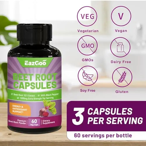 EAZGOO Beet Root Capsules 1000mg Per Serving, Supports Nitric Oxide Production & Blood EAZGOO