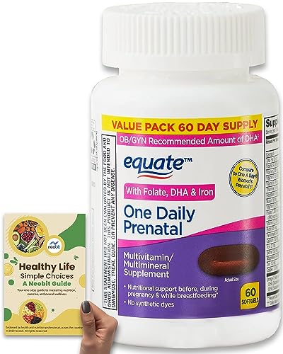 Equate One Daily Prenatal, Value Pack, 60 Softgels, with Omega-3 DHA, Folic Acid, Iron & Folate NEOBIT