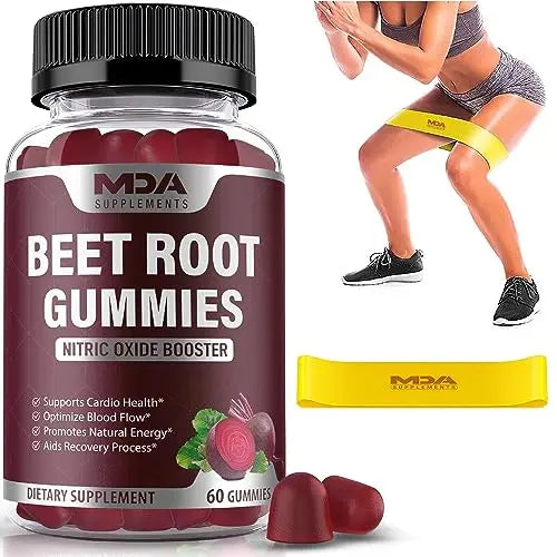 Beet Root Gummies with CoQ10, Energy, and Circulation Support, Pre Workout Nitric Oxide MDA Supplements