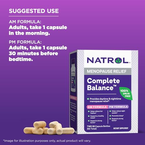 Natrol Complete Balance A.M./P.M. Capsules for Menopause Relief, Helps Relieve Hot Flashes and Night Sweats Natrol
