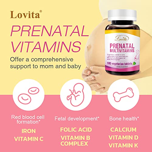 Lovita Prenatal Vitamins with Iron 27 mg, Folic Acid 800mcg & Calcium, Vegan Prenatal Vitamins Lovita