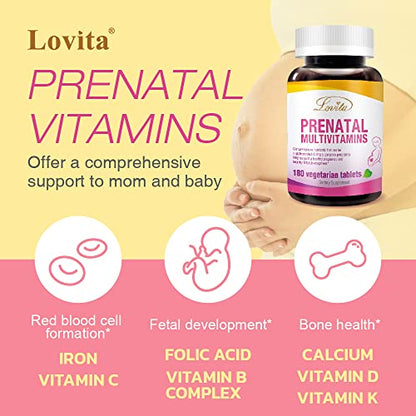 Lovita Prenatal Vitamins with Iron 27 mg, Folic Acid 800mcg & Calcium, Vegan Prenatal Vitamins Lovita