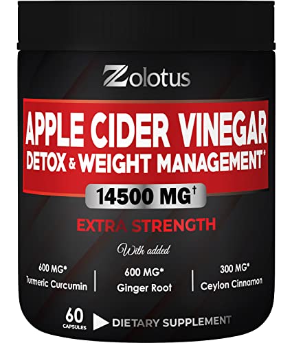 Zolotus 14x Strength Apple Cider Vinegar Capsules, Equivalent to 14500mg, with Turmeric Zolotus