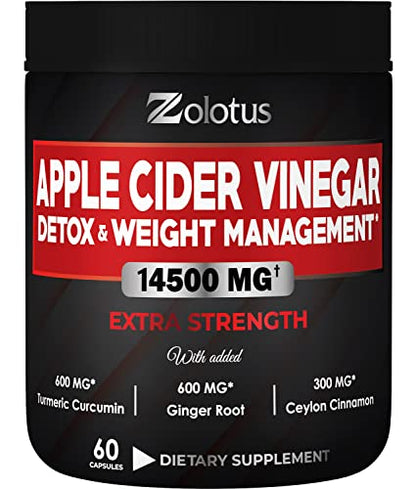Zolotus 14x Strength Apple Cider Vinegar Capsules, Equivalent to 14500mg, with Turmeric Zolotus