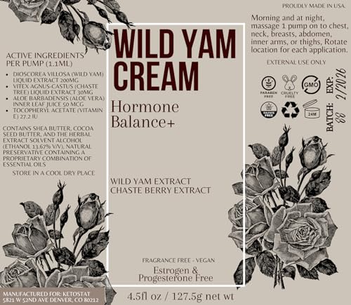 WILD YAM CREAM for Hormone Balance For Women 4.5 oz 115 serv - Barbara O'neill Recomended Potency WILD YAM CREAM