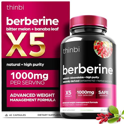 1000mg Berberine Supplement Capsules with Bitter Melon and Banaba Leaf - 30 Servings Artnaturals Store