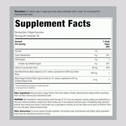 Beet Root Gummies | 60 Count | with Nitrates and Black Pepper Extract | Nitric Oxide Piping Rock