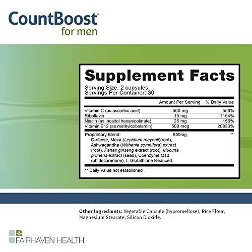 CountBoost for Men - Male Fertility Supplement to Support Count - with Ashwagandha, Maca Fairhaven Health