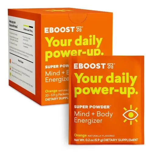 EBOOST Energy Drink & Electrolyte Powder, 20 Packets - Super Powder Orange EBOOST