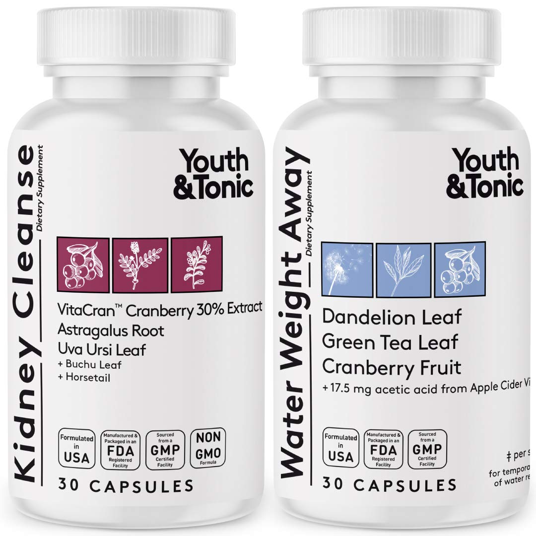 Youth & Tonic Daily Water Retention Pills for Kidney Cleanse Swelling and Excess Body Fluid Youth & Tonic