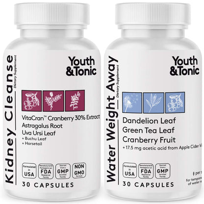 Youth & Tonic Daily Water Retention Pills for Kidney Cleanse Swelling and Excess Body Fluid Youth & Tonic