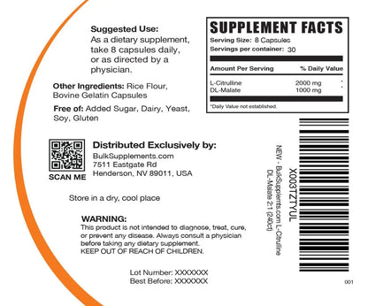 BULKSUPPLEMENTS.COM L-Citrulline Malate Capsules - Citrulline Malate 3000mg BULKSUPPLEMENTS.COM