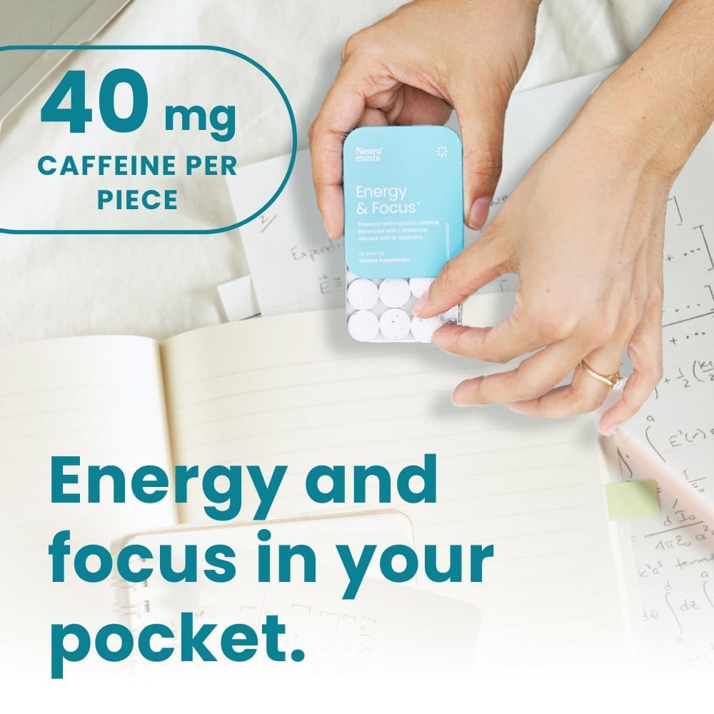 Neuro Energy & Focus Mints - Sugar Free Breath Mints with 40mg Natural Caffeine, B Vitamins & L-Theanine - Vegan Brain Supplement for Exercise, Study & Daily Focus - Peppermint, 72 ct NeuroBuy Supplements Australia
