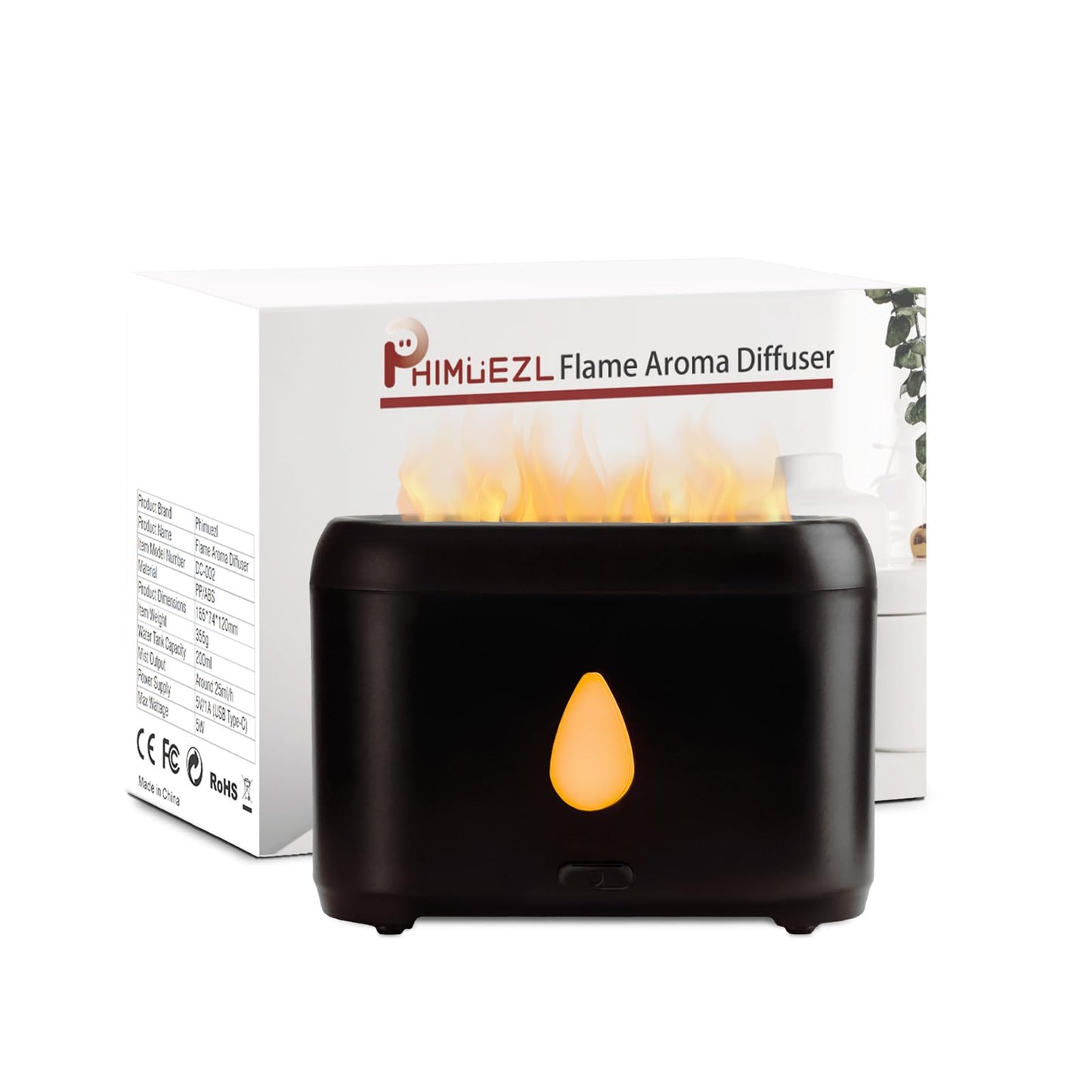 200ml Small Ultrasonic Aroma Diffusers with Flame Light (Black) Phimuezl
