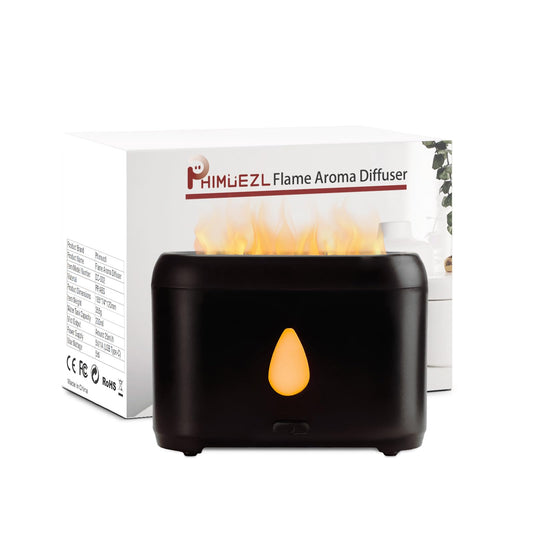 200ml Small Ultrasonic Aroma Diffusers with Flame Light (Black) Phimuezl