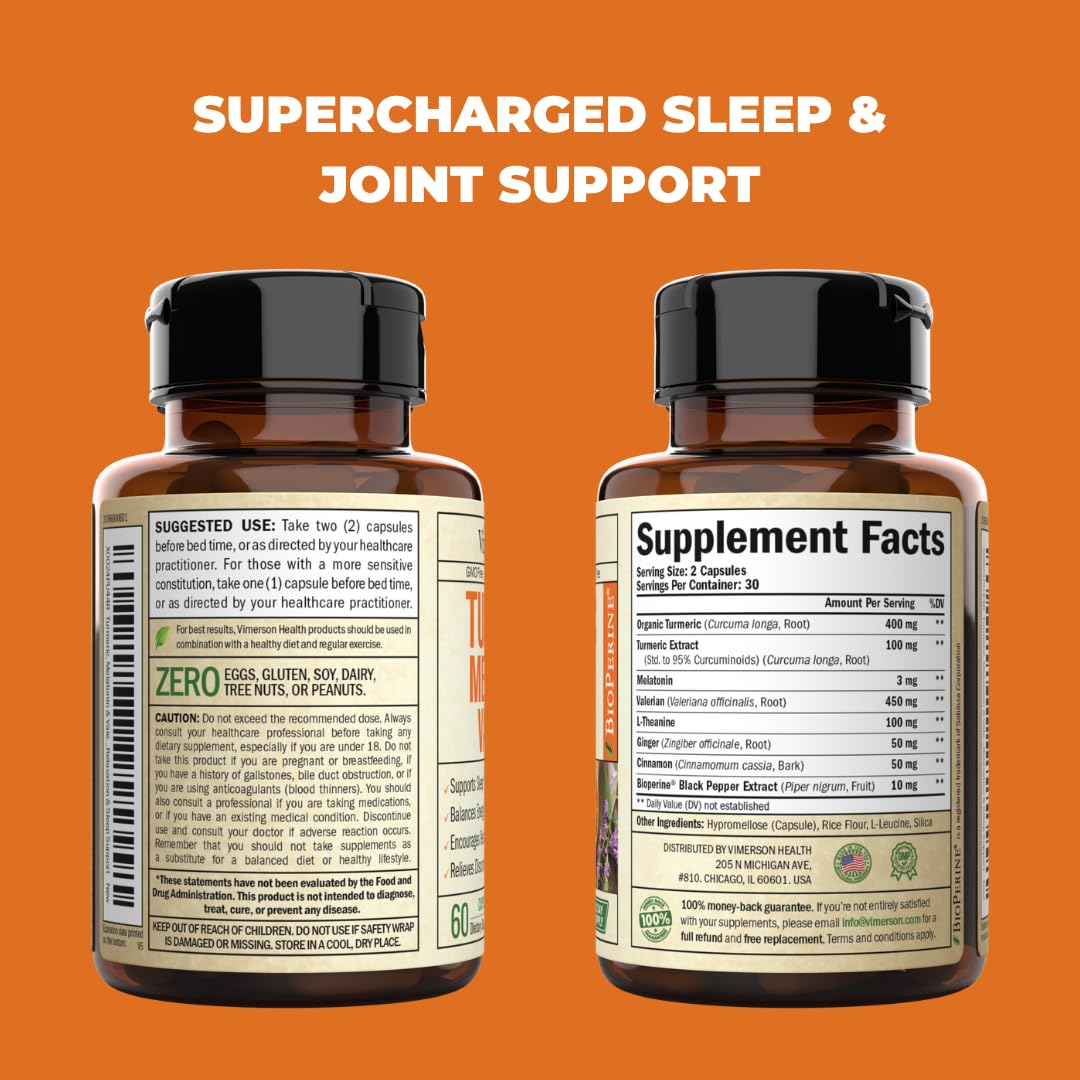 Turmeric, Melatonin & Valerian Root Sleep Aid Supplement. Natural Sleep Aid for Adults Vimerson HealthBuy Supplements Australia