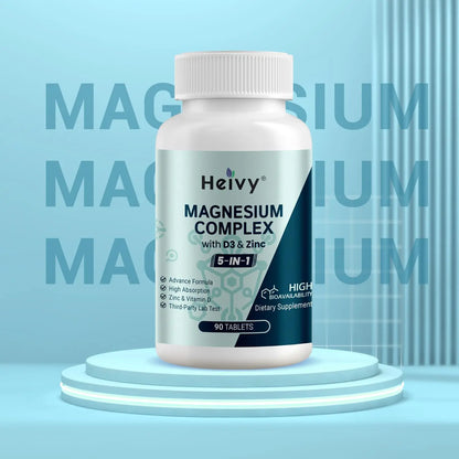 Heivy Magnesium Complex, Magnesium Glycinate, Citrate, Malate, Oxide, Gluconate with Zinc and Vitamin D3, Magnesium Supplement for Muscle, Nerve, Heart, Bone Support, High Absorption, 90 Tablets Heivy buy supplements Au
