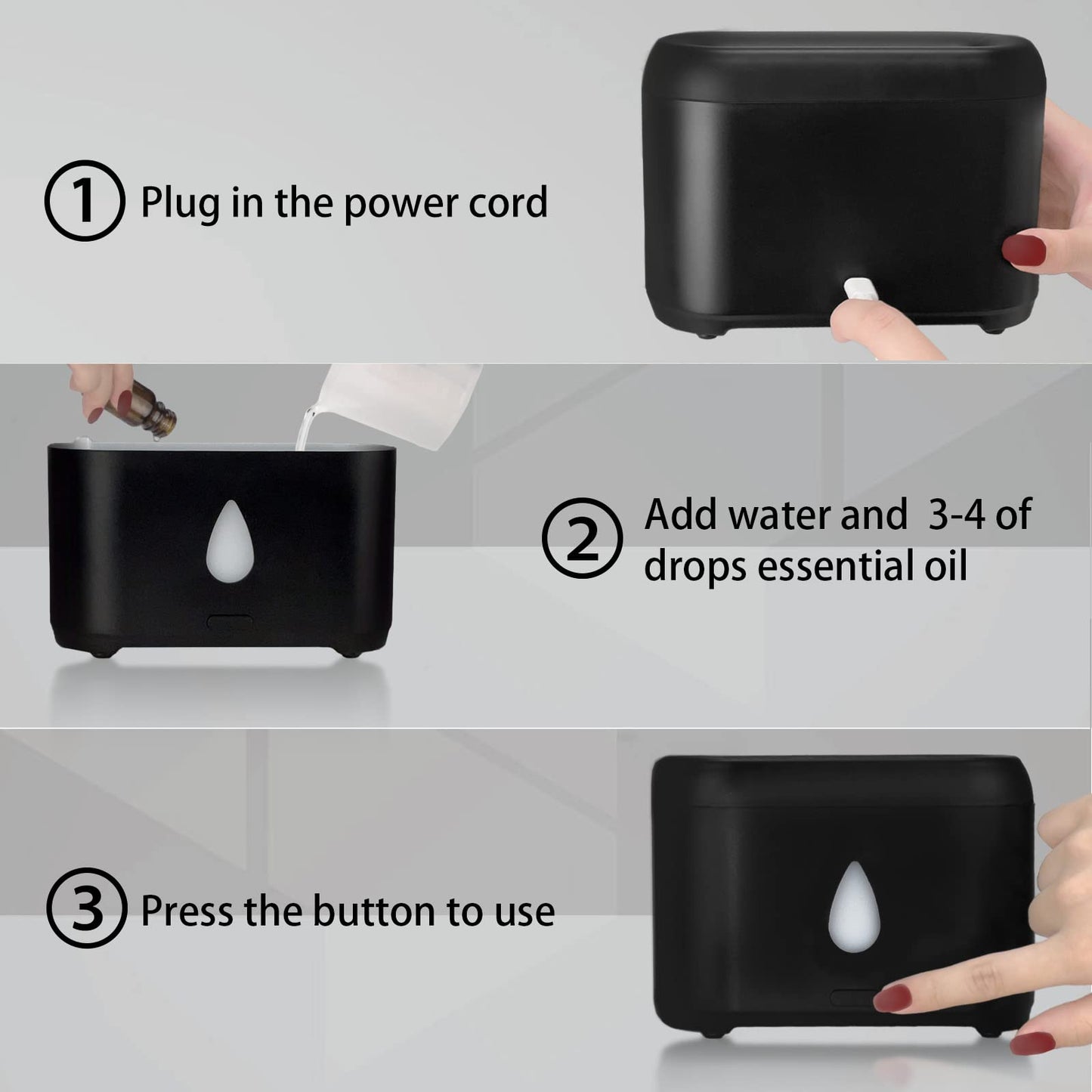 200ml Small Ultrasonic Aroma Diffusers with Flame Light (Black) Phimuezl