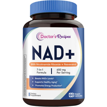 Doctor's Recipes NAD Supplement, Nicotinamide Riboside, Resveratrol, NMN Alternative for Anti-Aging, w/Magnesium Glycinate & L-Tryptophan, 650mg Per Serving, Energy & Mood Boost, 60 Vegan Capsules Doctor's RecipesBuy Supplements Australia