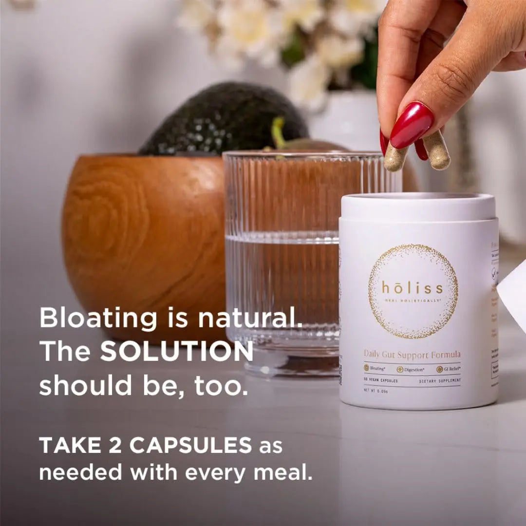 HOLISS Daily Gut Health Capsules – 8-in-1 All Natural Supplement, Lemon Balm, Bloat & Gas Relief, GI Lining Repair, HOLISS