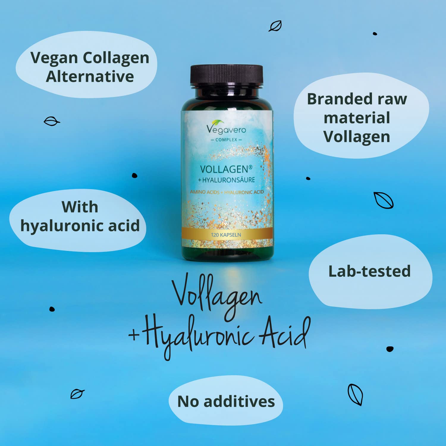 Vegavero Vegan Collagen Complex + Hyaluronic Acid | NO Additives | Vegan Collagen Powder Vollagen® | Essential Amino Acids | 120 Capsules VegaveroBuy Supplements Australia