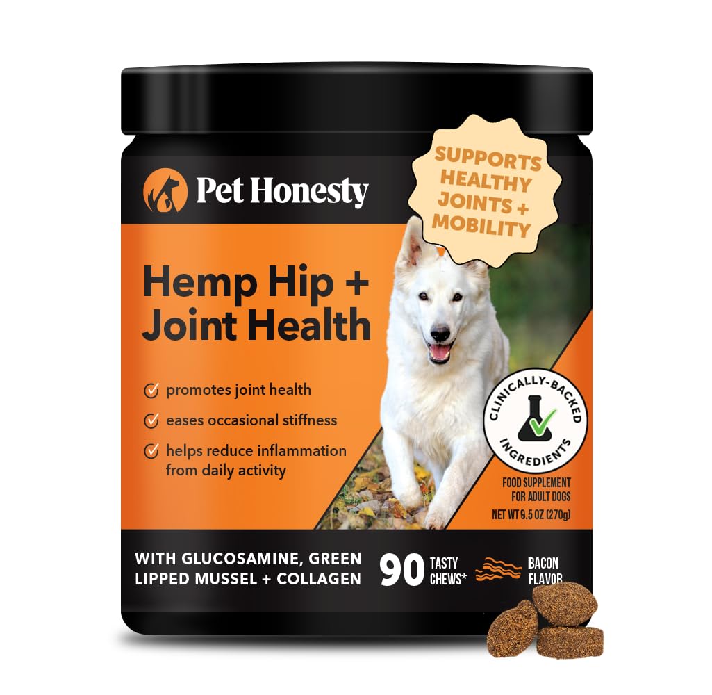 Hemp Hip & Joint Supplement for Dogs - Hemp Oil & Powder - Glucosamine Chondroitin for Dogs, Turmeric, MSM, Green-Lipped Mussel, Supports Mobility, May Reduce Discomfort (Bacon) Pet HonestyBuy Supplements Australia