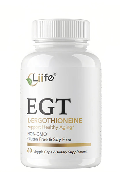 Supplement bottle labeled 'EGT' with Liife branding on a white background