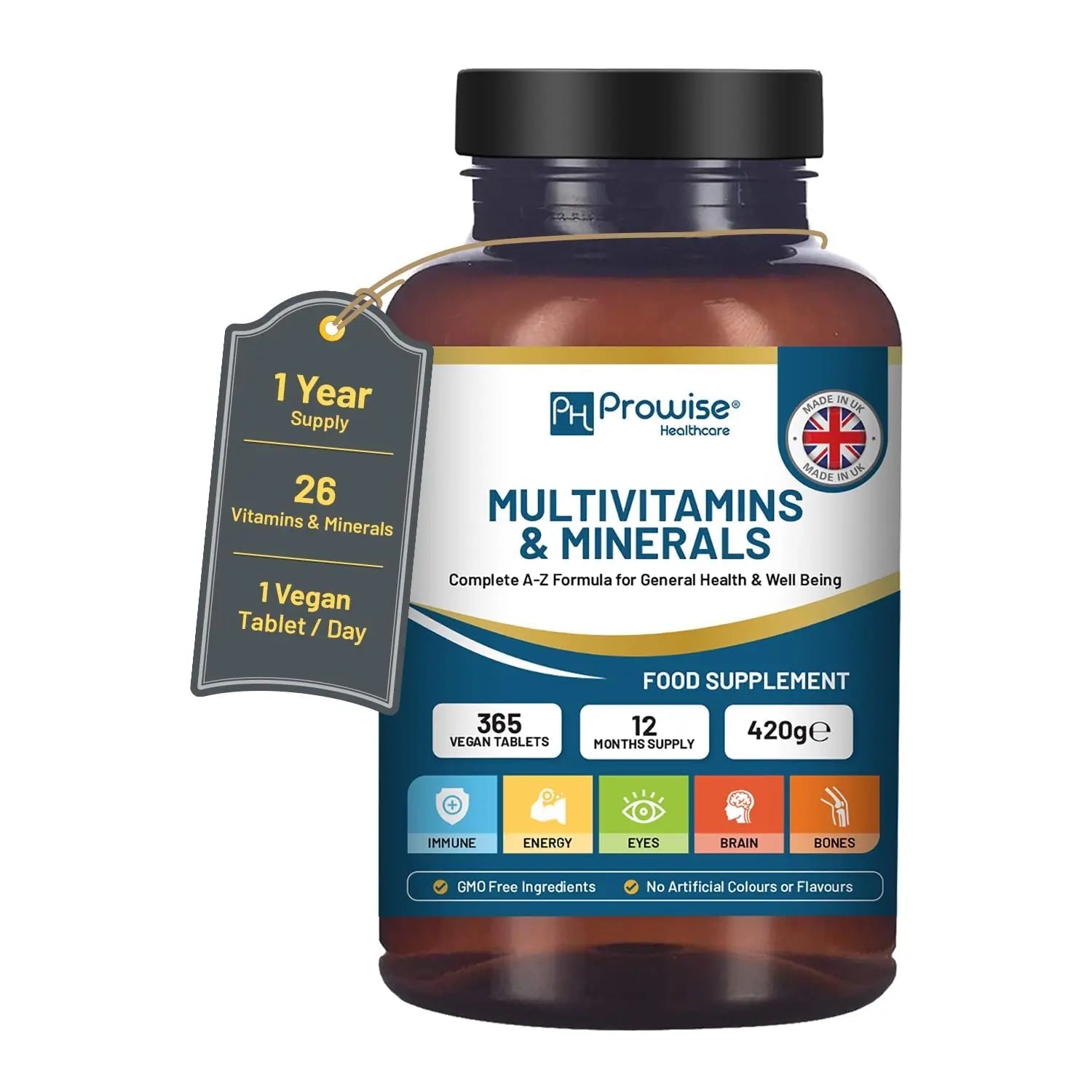 A-Z Multivitamins & Minerals I 365 Vegan Tablets (1 Year Supply) I 26 Essential Active Vitamins, Minerals & Micronutrients PH PROWISE HealthcareBuy Supplements Australia