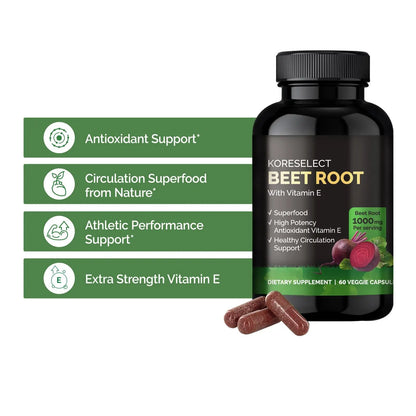 KORESELECT Beet Root & Tart Cherry Capsules 16,000mg Capsules Bundle for Nitric Oxide KORESELECT