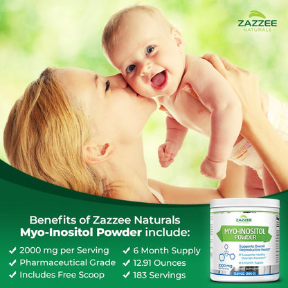 Zazzee Myo-Inositol Powder, 6 Month Supply, 183 Servings, 2000 mg per Serving Zazzee