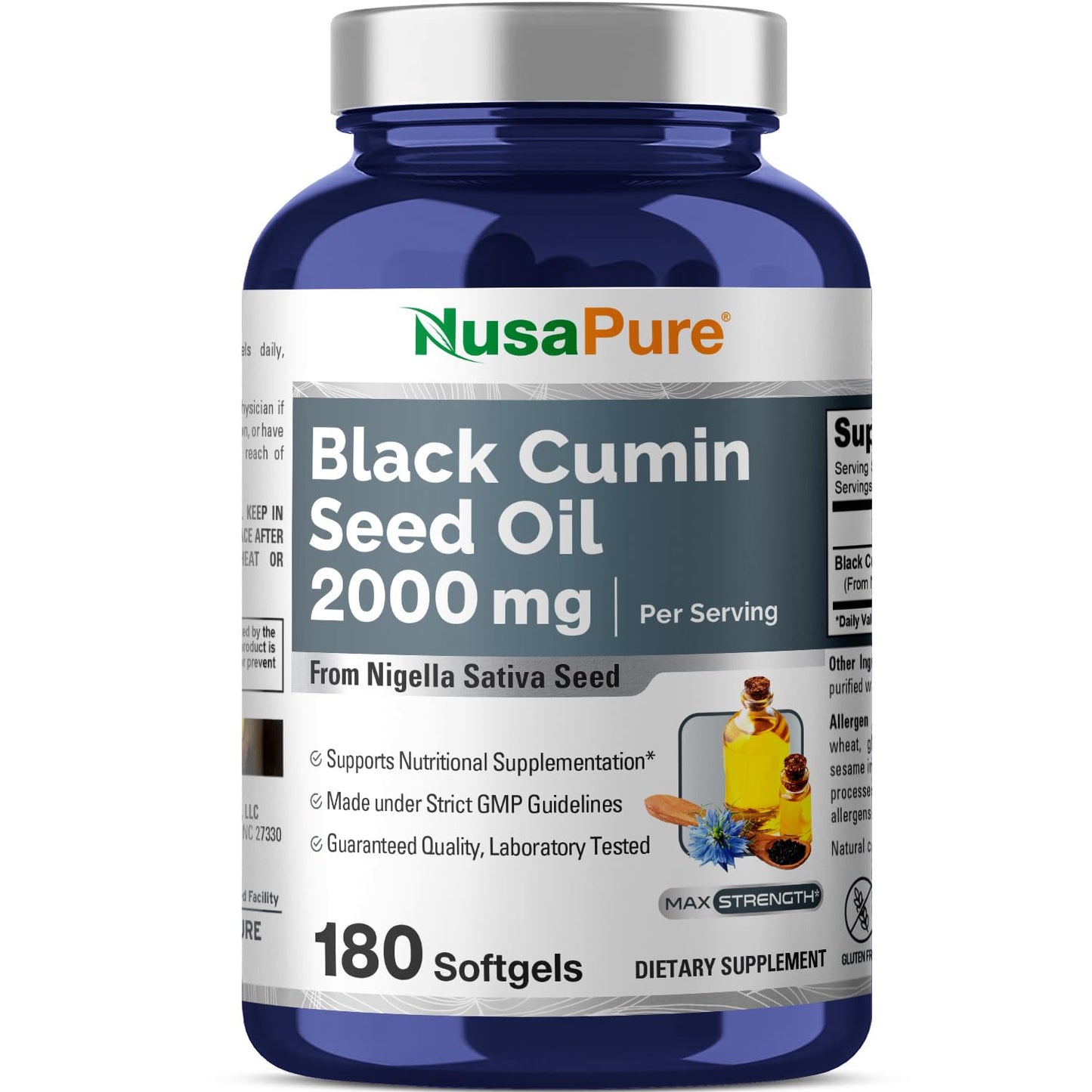 NusaPure Black Seed Oil 2000mg per Serving - 180 Softgel Caps (Non-GMO, Gluten-Free) Cold-Pressed Nigella Sativa NusaPureBuy Supplements Australia