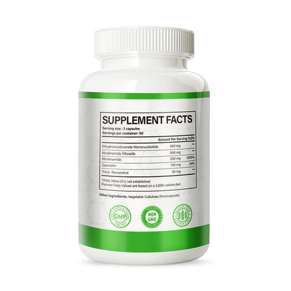 NMNH (Dihydronicotinamide Mononucleotide), NMN Alternative Supplement w/Niacinamide (Vitamin B3), Quercetin, Trans-Resveratrol, Support NAD+, Skin Cell Health*, Anti-Aging & Energy, 120 Caps AshenutriBuy Supplements Australia