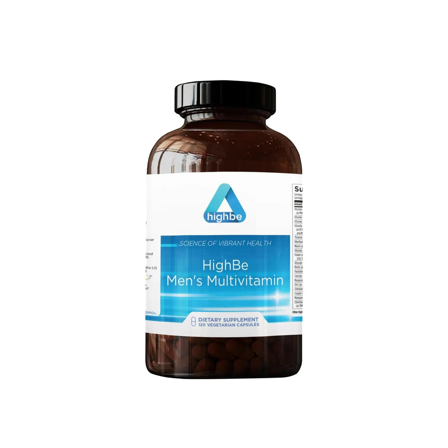 Bottle of HighBe Men's Multivitamin on a white background