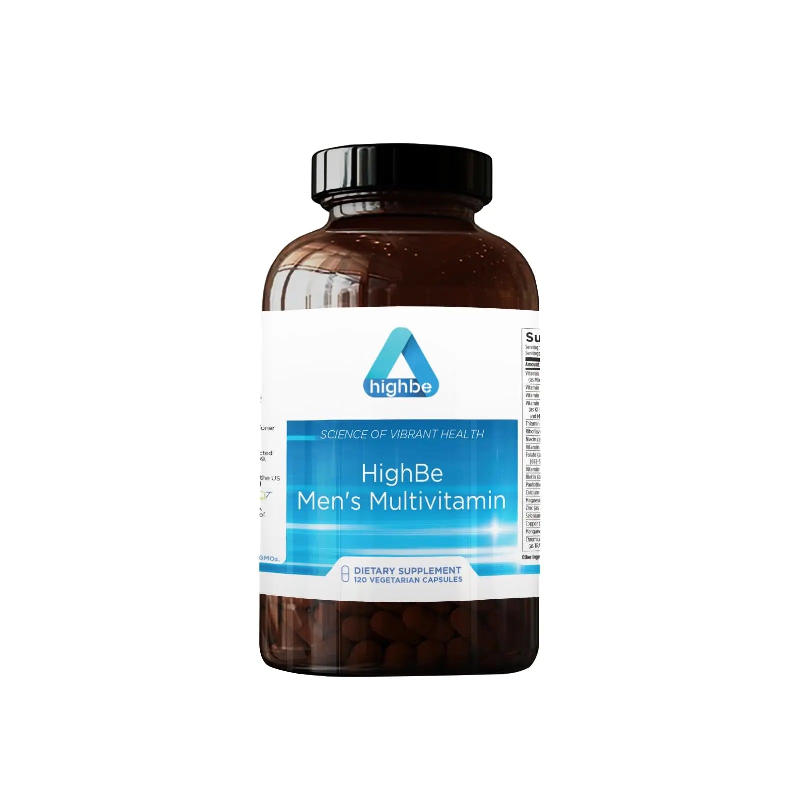 Bottle of HighBe Men's Multivitamin on a white background