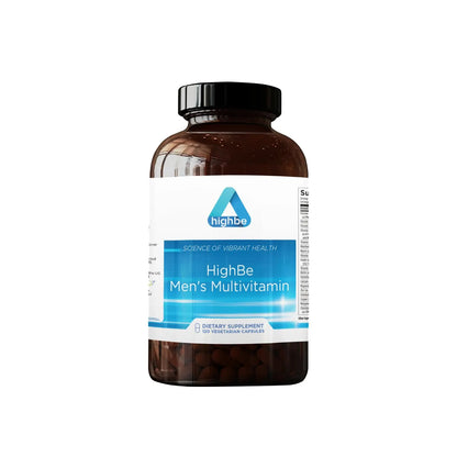 Bottle of HighBe Men's Multivitamin on a white background