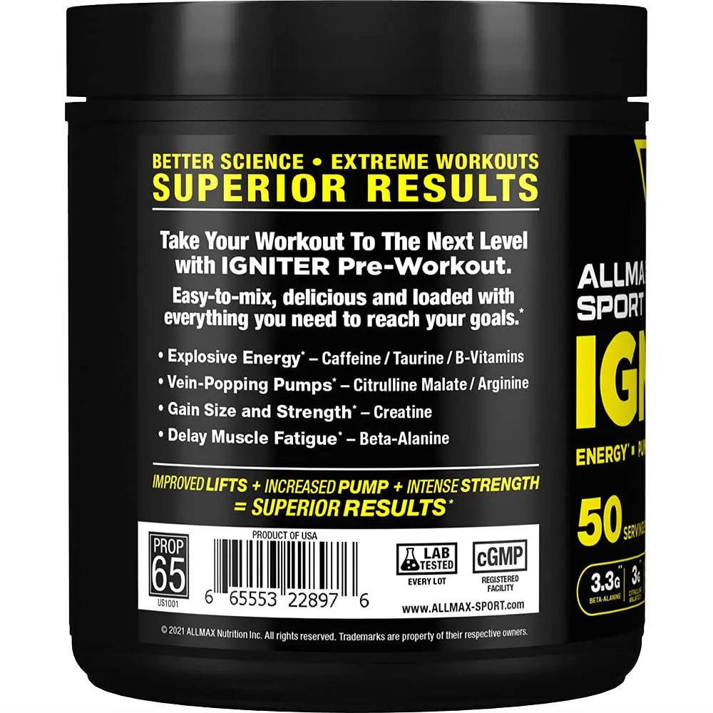 ALLMAX IGNITER Sport, Blue Raspberry - 330 g - Pre-Workout Formula - with Caffeine ALLMAX Nutrition