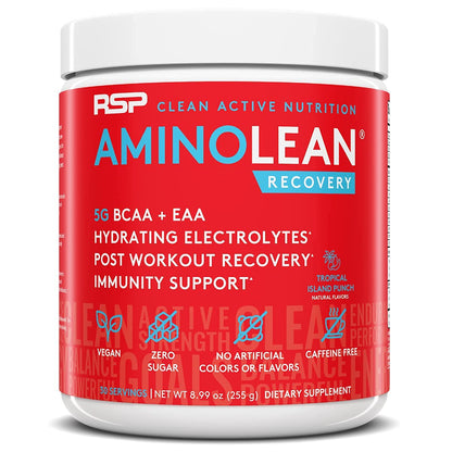 RSP NUTRITION Vegan AminoLean Pre Workout Energy (Pineapple Coconut 25 Servings) with AminoLean Recovery Post Workout Boost (Tropical Island Punch 30 Servings)
