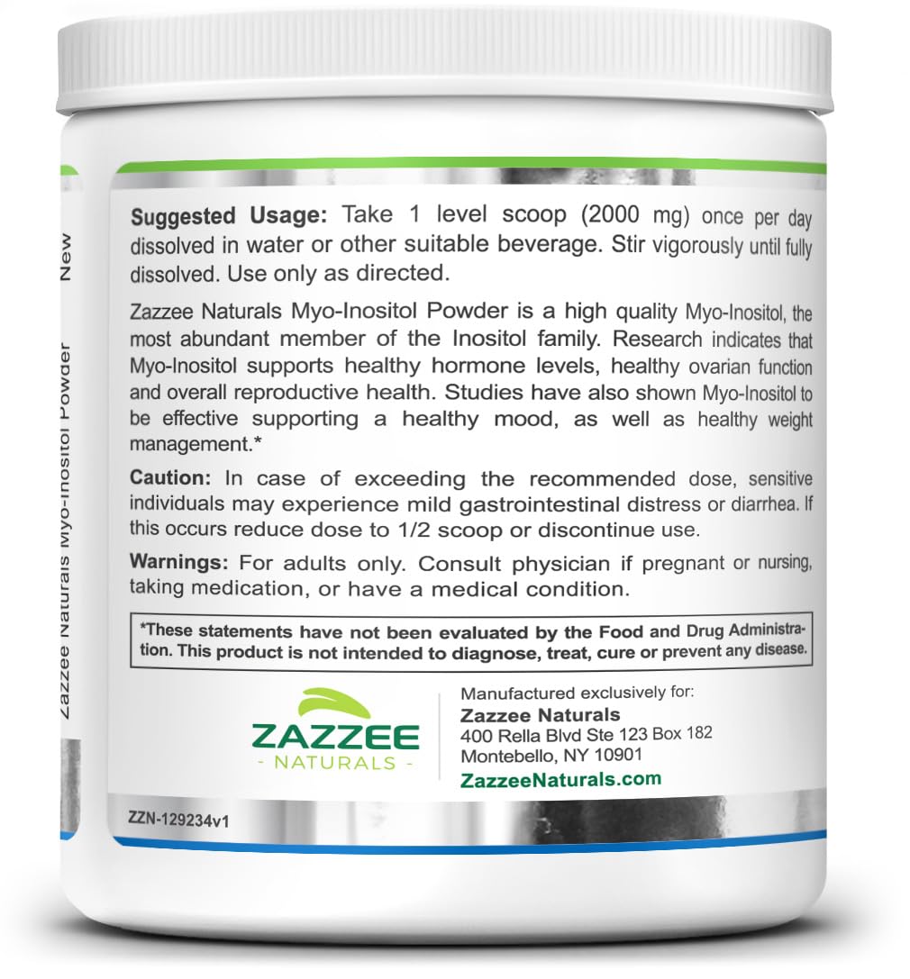 Zazzee Myo-Inositol Powder, 6 Month Supply, 183 Servings, 2000 mg per Serving Zazzee