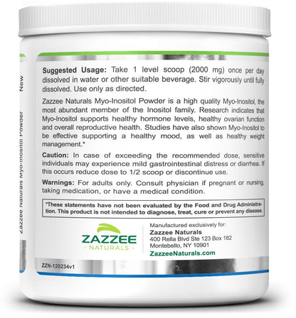 Zazzee Myo-Inositol Powder, 6 Month Supply, 183 Servings, 2000 mg per Serving Zazzee