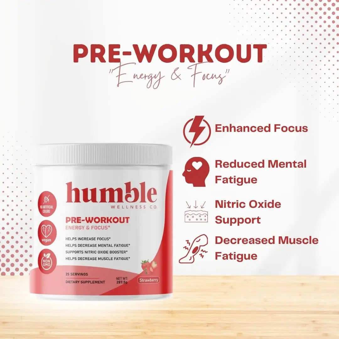 Humble Wellness Pre-Workout: Increase Focus, Decrease Mental Fatigue, Supports Nitric Humble Wellness