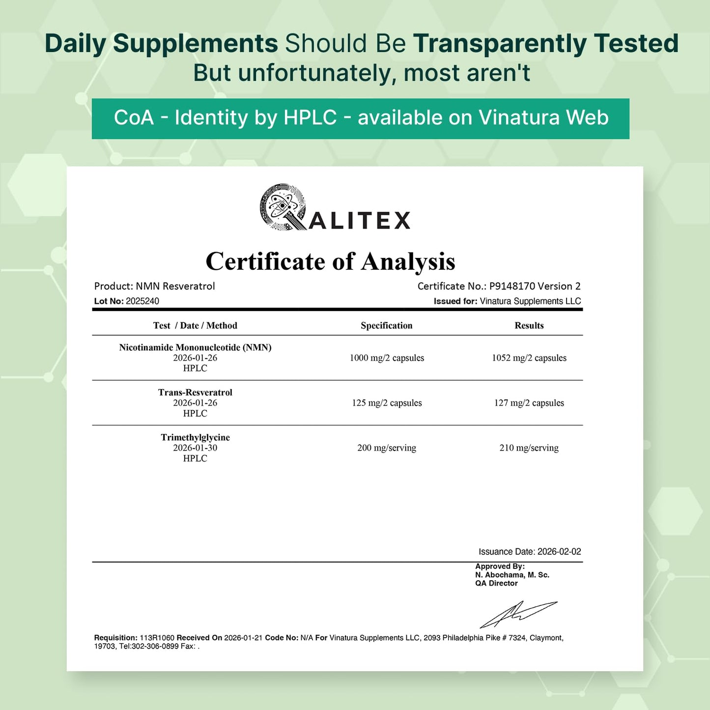 VINATURA NMN Complex Supplement 1325MG - NMN 1000mg with Resveratrol and TMG, Support NAD+, 60 Capsules VINATURABuy Supplements Australia