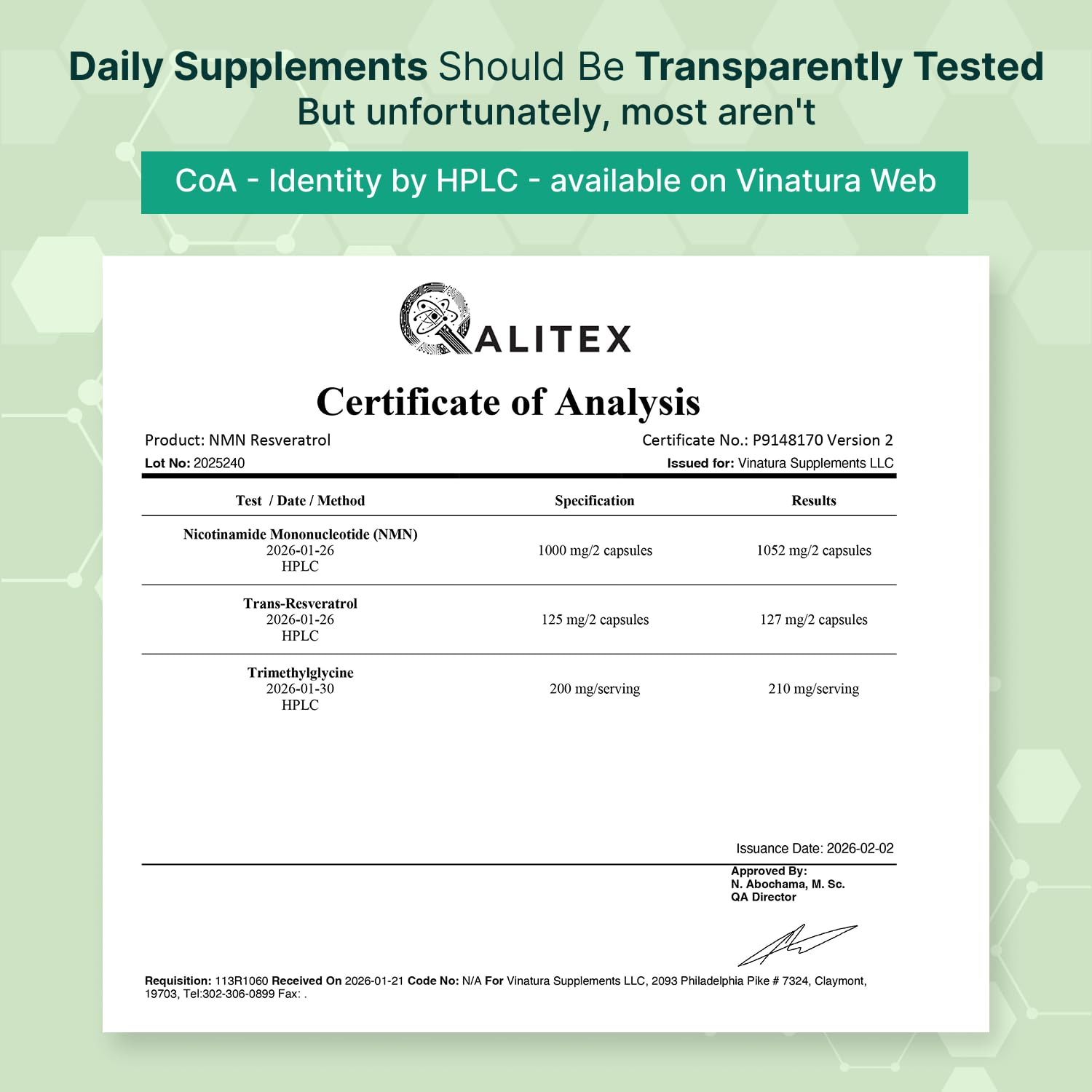 VINATURA NMN Complex Supplement 1325MG - NMN 1000mg with Resveratrol and TMG, Support NAD+, 60 Capsules VINATURABuy Supplements Australia