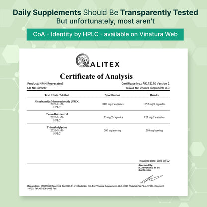 VINATURA NMN Complex Supplement 1325MG - NMN 1000mg with Resveratrol and TMG, Support NAD+, 60 Capsules VINATURABuy Supplements Australia